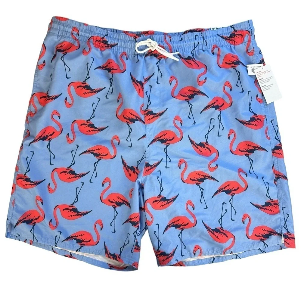 Old Navy Pink Flamingo Printed Swim UPF 40 Trunks 8 Inch Inseam - NWT with Flaw